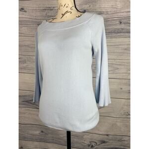 Talbots Knit Sweater Top Womens Size XS Boat Neck 3/4 Bell Sleeves Baby Blue